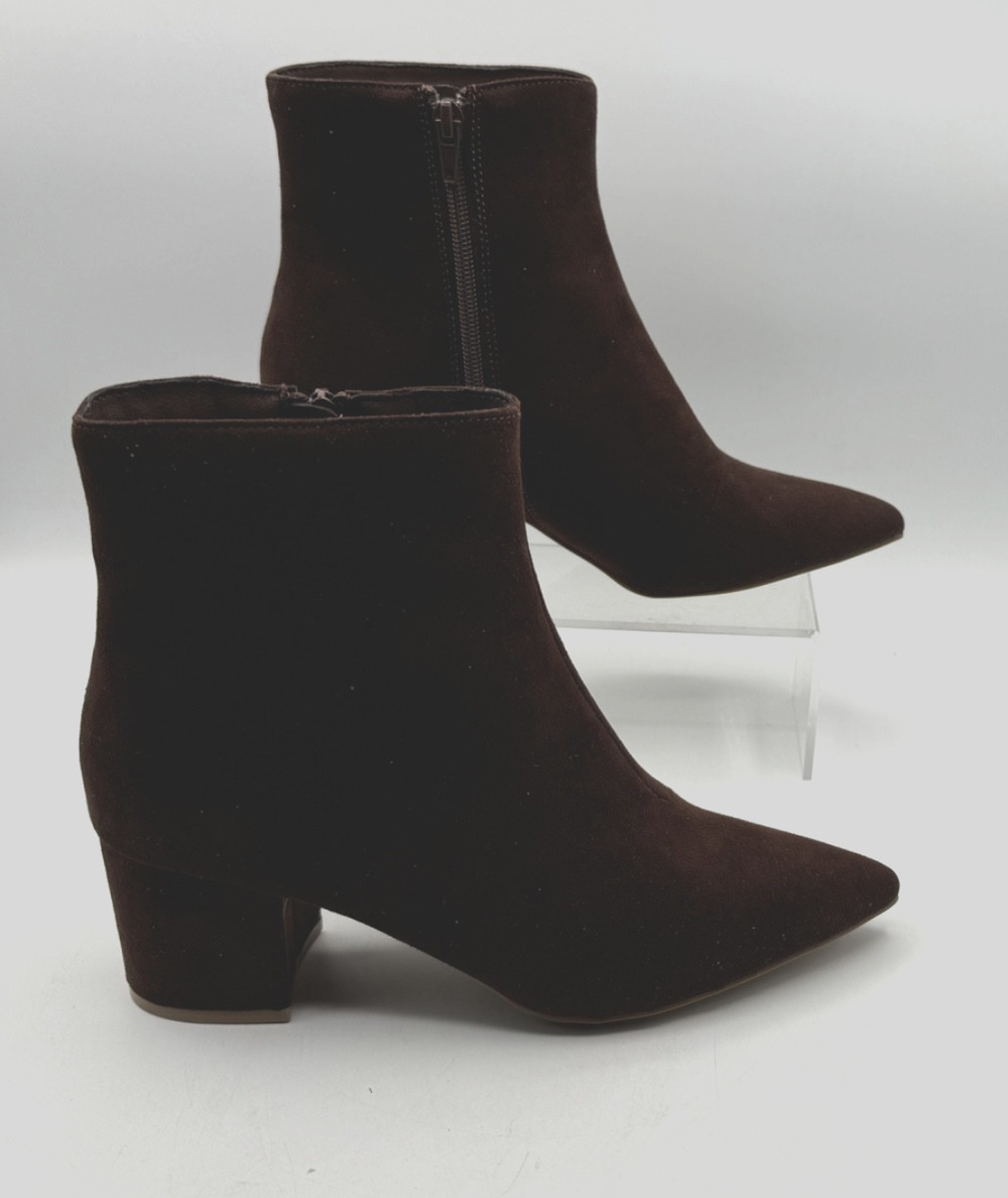 Sugar Nightlife Brown Micro Suede Ankle Zipper Boot Women Sz 7.5 Pointed Toe NIB